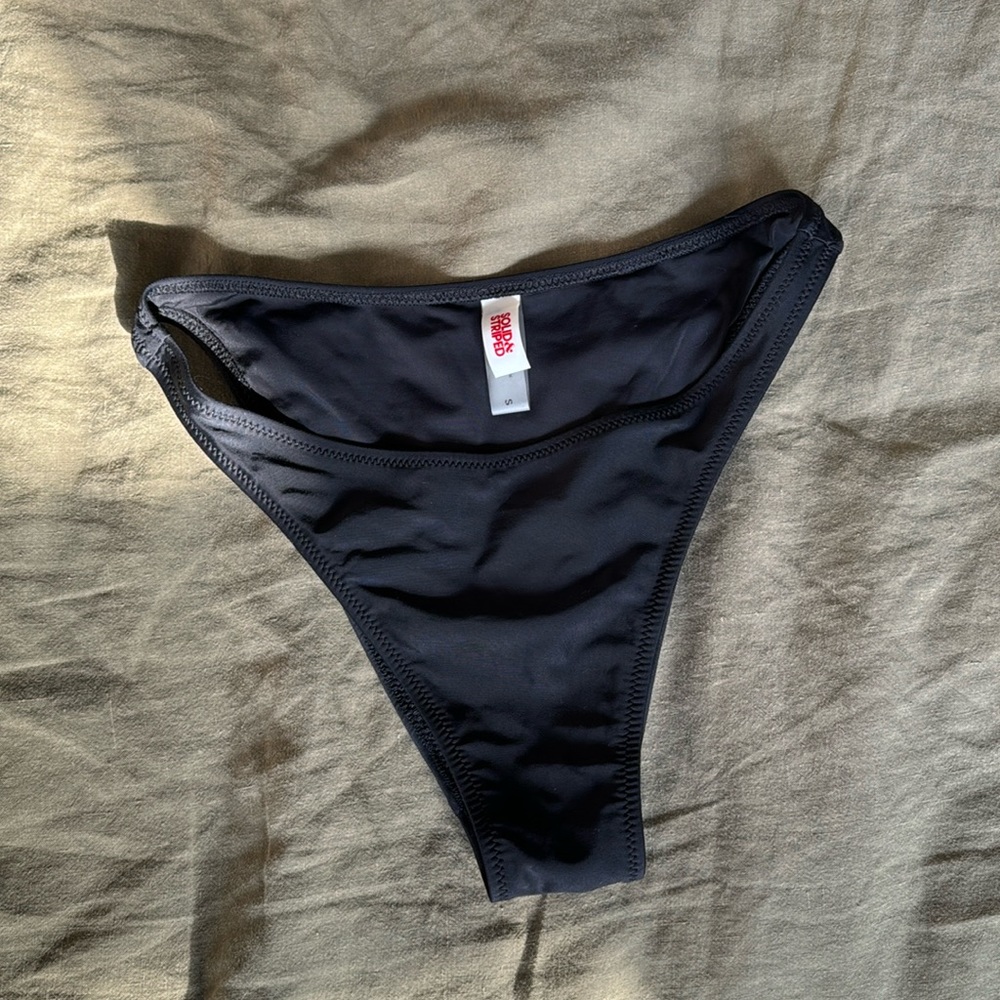 Solid and Striped high waisted black bikini bottom only SMALL
